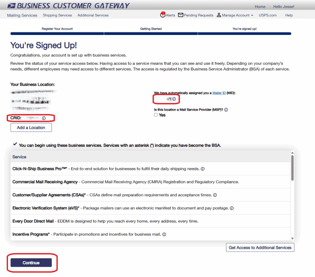 Business Customer Gateway signup - Step 5: Agree to Terms & Conditions