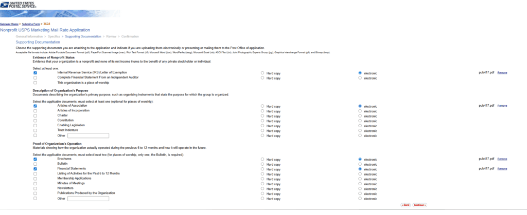 Supporting documentation. 